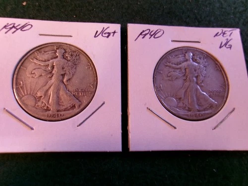 2 - 90% Silver, Walking Liberty Half Dollars in Circulated Condition! (1940 VG)