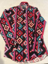 Vintage Wrangler Aztec Brushpopper Cowboy Cut Button Up Shirt 16-35 X-Long Tails