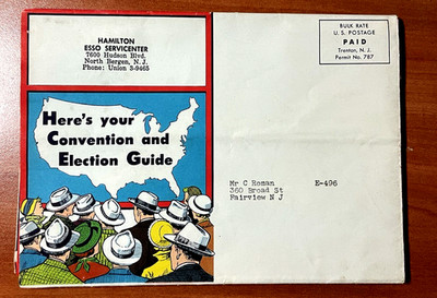 Convention & Election Guide Map ~ 1956 Esso Service Station ~ North Bergen NJ