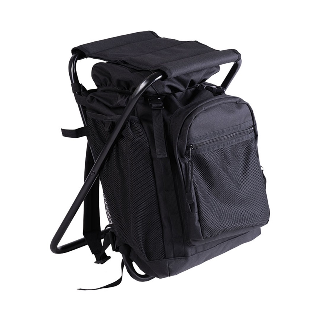 Mil-Tec 20Ltr Fishing Backpack with Stool Black Rucksack Tackle Bag Carryall