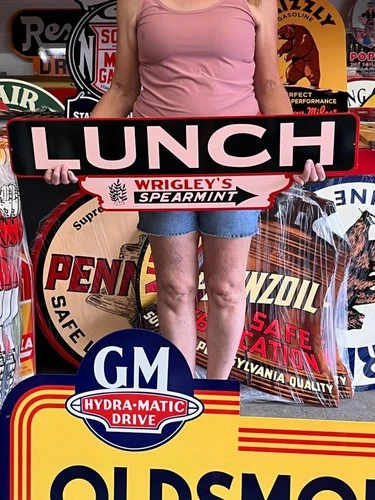 Vintage Old Style Steel Sign Lunch Wrigleys NOT Porcelain Made USA 36"x10"