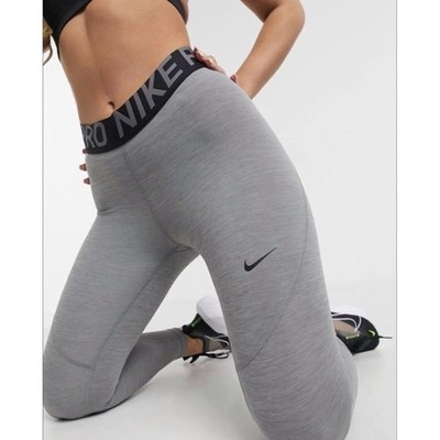 NIKE PRO WOMEN'S DRI-FIT TRAINING TIGHTS GRAY/BLACK  #AO9968-NWT
