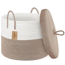 18 X14 Large Storage Basket with Lid Blanket Basket Living Room Woven Cott