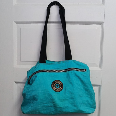 Kipling Teal Shoulder Bag Zip Snap Closure Inner Pockets Lined Black Strap
