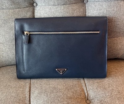 PRADA Navy Blue Saffiano Leather Portfolio Briefcase Bag Authentic
