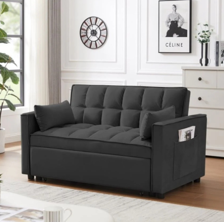 СОВРЕМЕННЫЙ БАРХАТНЫЙ ДИВАН-ФУТОН ZNTS LOVESEAT с ВЫДВИЖНОЙ КРОВАТЬЮ - ЧЕРНЫЙ