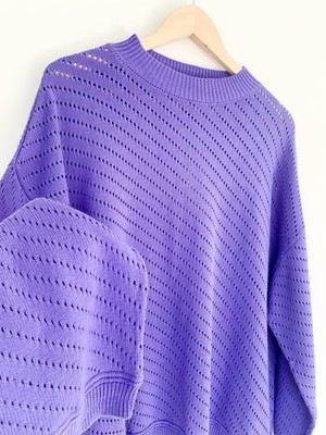 La Marey Purple Pointelle Relaxed Knit Jumper   100% Cotton   NWT Size XL