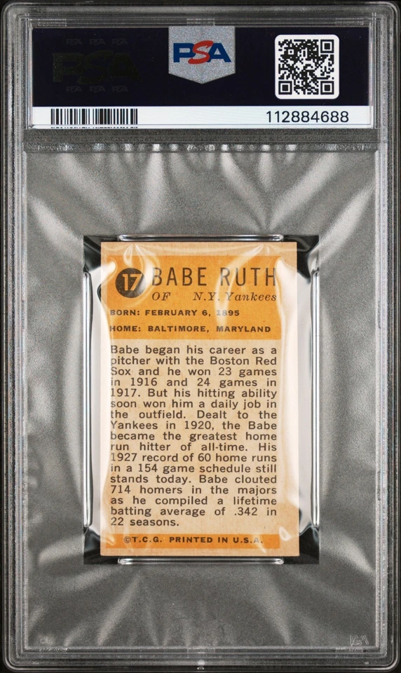 1963 BAZOOKA ALL-TIME GREATS BASEBALL BABE RUTH  #17 NY YANKEES PSA 6 EX-MT - Image 2 of 2