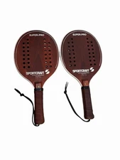 VINTAGE Pair 2 SUPER-PRO SPORTCRAFT MADE IN USA WOODEN PADDLES Brown 13145