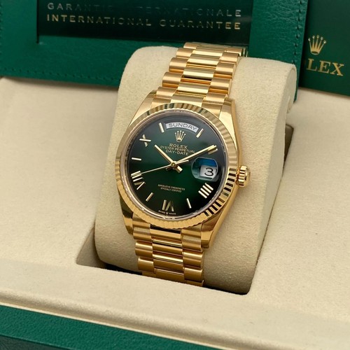 Rolex Day-Date 36 128238 President Yellow Gold Green Ombre Dial Watch B ...