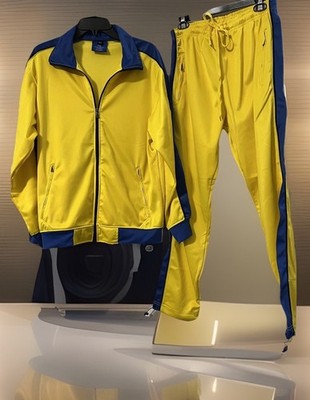 Royal Threads Canada 2pc Track Suit Men Med Yellow & Blue Full Zip Pockets Retro