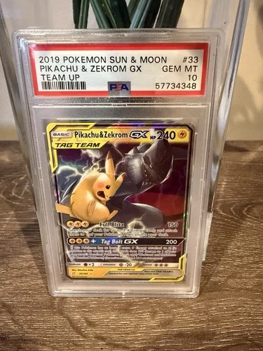 Pikachu & Zekrom GX 33/181 Sm-Team Up Holo PSA 10. Authentication guaranteed