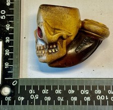 1850-70&rsquo;s Figural Clay Pipe - SKULL with Red Eyes!  Excellent Patina (FP129)