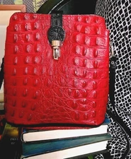 BORSE IN PELLE 🇮🇹Rare CHERRY RED Raised Croc Pattern Leather Crossbody Bag 