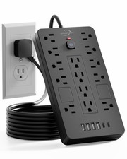 Surge Protector Power Strip-14 Outlets and 6 USB Ports, 6 Feet Flat Plug Exte...