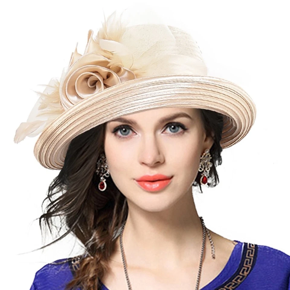 VECRY Womens Tea Party Church Baptism Wedding Derby Dressy Hat Medium Apricot - Image 3 of 3