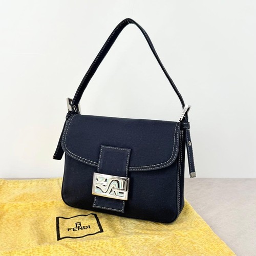 FENDI Mamma Baguette Denim Marble Hardware One-Shoulder Bag