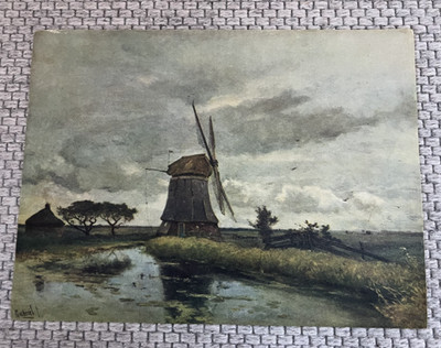 Gabriel, Paul(?)- Windmühle am Wasser, altes Bild/Reproduktion? Signiert