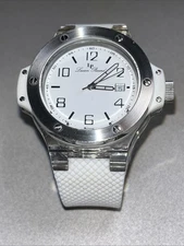 Swiss Made Lucien Piccard Quartz Watch w/  Stainless Bezel & White Silicon Band