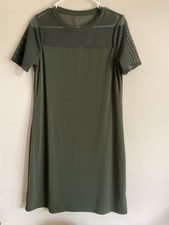Michael Kors Olive Green Mesh Panel Midi Dress Size M Stretch Casual