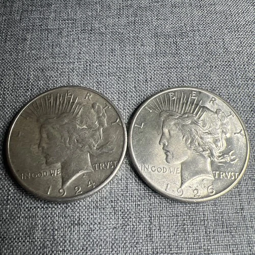 Lot Of 2 - 1924S/1926 Peace Silver Dollars AU/BU ++