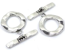 4 Sets Hammered Wavy Antique Silver Pewter Disc Toggle 