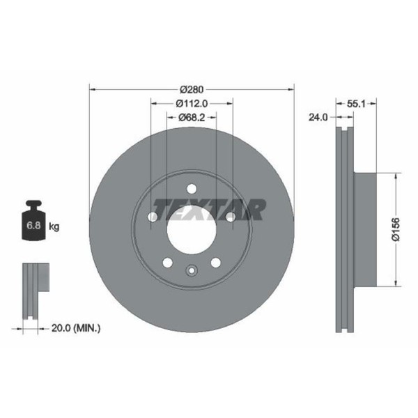 Textar 2X Bremsscheibe Vorne Ø280 Mm InnenbelüFtet FüR VW Transporter IV Bus-image