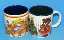 Vtg 1992 Creative Concepts Bear Mug & 1982 Potpourri Press Christmas Mug 4" L@@K