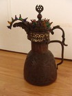 Rare Antique Islamic Dallah Turkish Coffee Pot Copper Embossed Beaded Enameled — photo 2