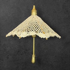 Vintage Parasol Umbrella for Antique Doll Crocheted  Wood Collapsible 9"