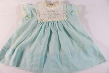 Vintage POLLY FLINDERS Light Blue Hand Smocked Dress Baby Size 12 mo Child 1950s