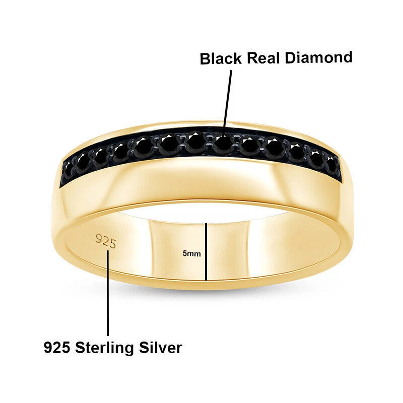 1/6CTW Black Real Diamond Band Ring For Men & Women 14K Gold Plated Sterling - Image 3 of 4