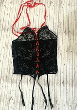 Seven Til Midnight Bustier Corset Bra Lingerie Lace Red Black "One Size Queen"