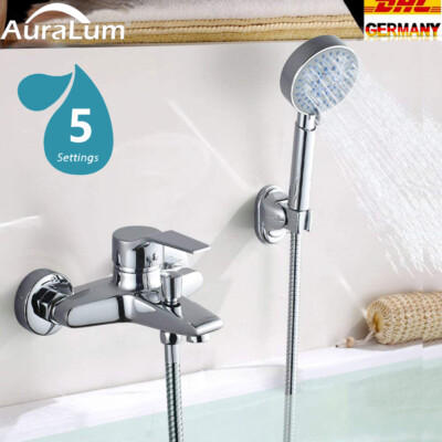 Badewannenarmatur Duschset Wasserhahn Badewanne Wasserfall mit 5-Funktion Brause
