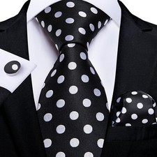Black White Polka Dot Tie Set Woven Cute Fun Mens Ties Wedding Necktie