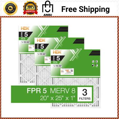 20 x 25 x 1 Standard Pleated Air Filter FPR 5, 3-Pack, Air Filters Replacement