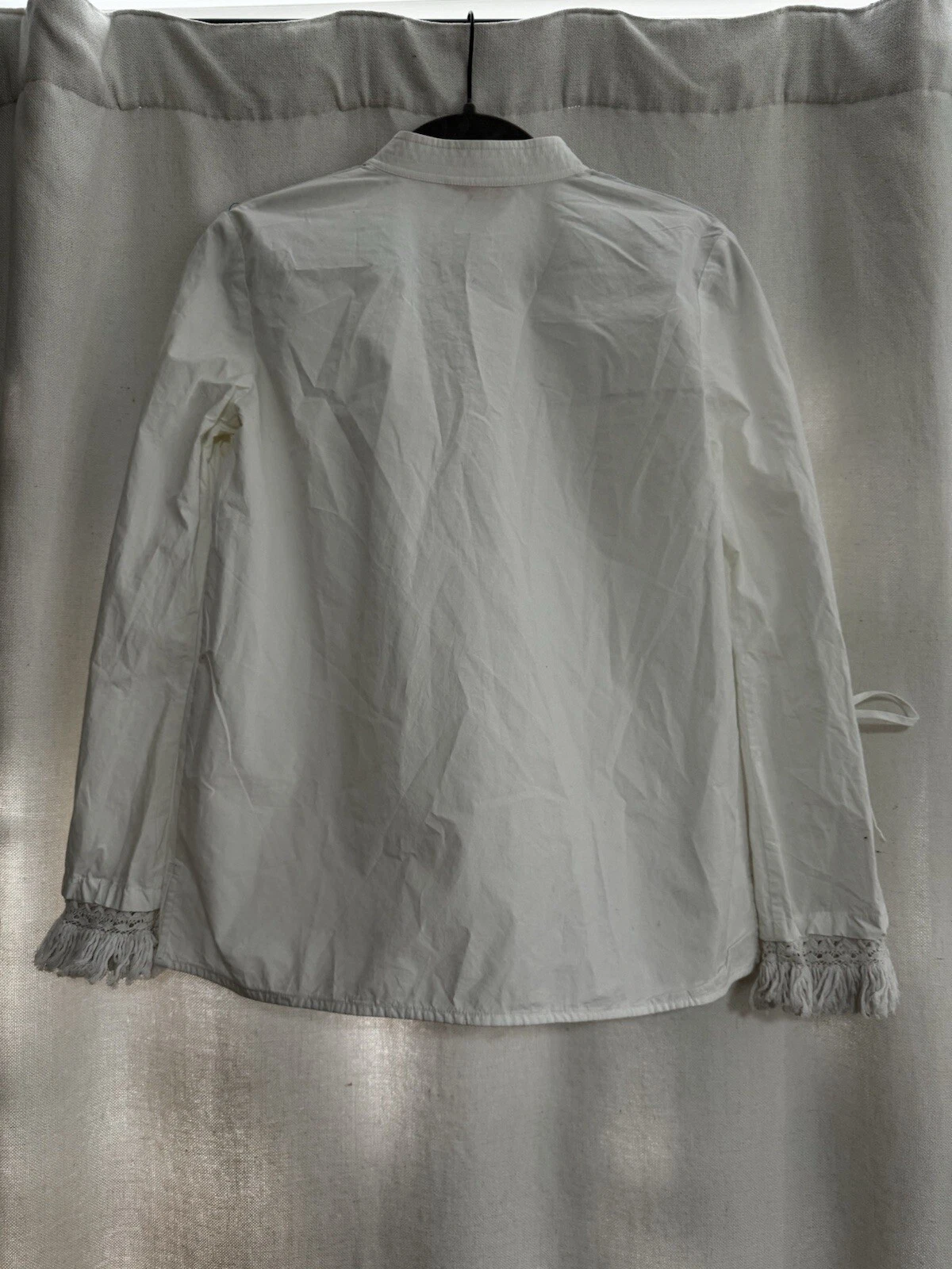 Tunica Tory Burch Sophie collo diviso manica lunga a campana frange popeline bianco taglia XS 0