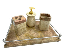 Solid Marble Bathroom Accessory SET MCM Tray Soap Disp Toothbrush Cup VTG 4 Pc.
