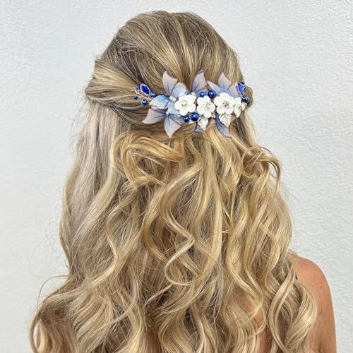 Bridal Hair Vine Pieces Blue Rhinestone Butterfly White  display picture 3