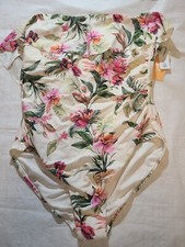 Women's Bandeau Flounce Front Ruched Full Coverage One Piece Swimsuit KonaSol XL