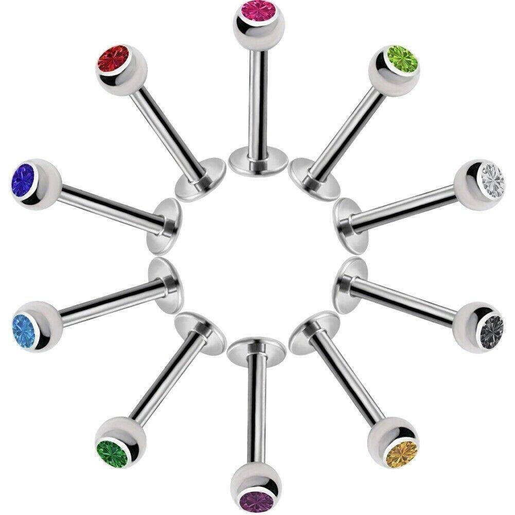 10-Pack Labret Studs – 16G Surgical Steel Lip & Ear Piercing Jewelry With Crystal