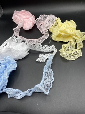 Pink Yellow Blue White Lace TRIM SEWING CRAFT DOLLS Lot 2 Yds Each Color