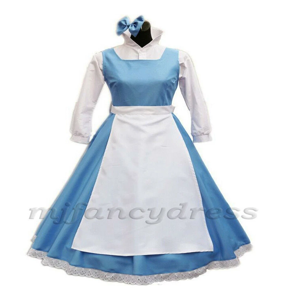 Girls Beauty and The Beast Belle Blue Dress Costume Kids Blue Maid Fancy Dress