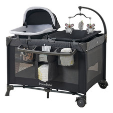 Unisex Nursery Center Playard with Bassinet  Changing Table for Newborn,Grey