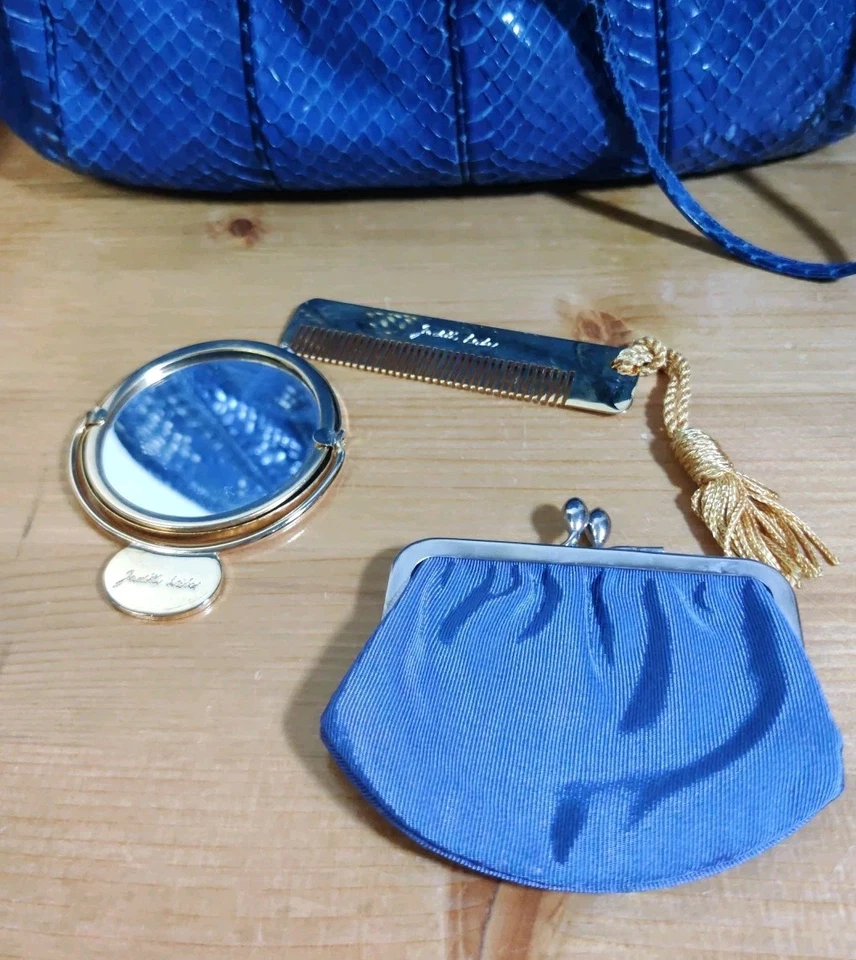 Bolso de Mano Judith Leiber Piel de Serpiente Día Hombro Hobo Azul con Extras LEER Foto 2 de 4