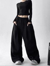 Women Oversized Wide Pants  Korean Streetwear Style Fleece Lining Warm
