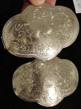 2- HUGE Beautiful  3 x 2 Shaped Silver Show Parade Bridle-Show Halter Buckle Set