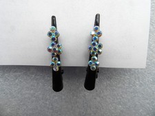 Rhinestone studded black alligator hair clips, rhinestone flowers design