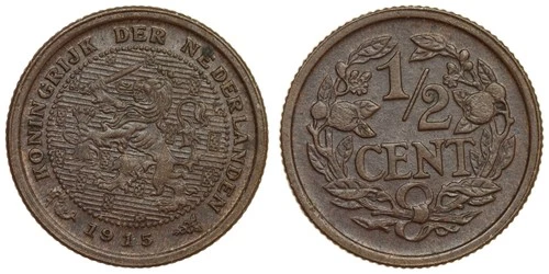 1915 Netherlands 1/2 Cent — photo from another recent sale