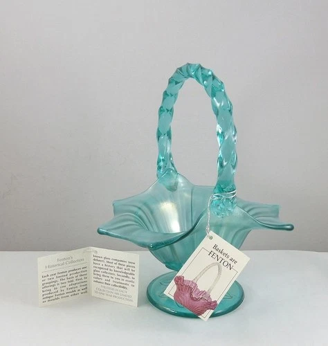 Fenton 5551 SS Stiegel Green Stretch 9" Footed Basket 1994 LE